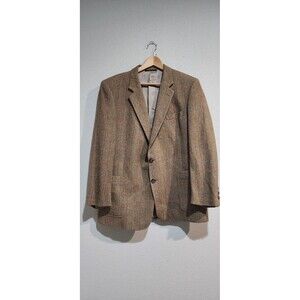 Vtg Bilari Brown Sport Coat Fleck OVERCHECK Jacket Alpaca & SILK Blazer 48R